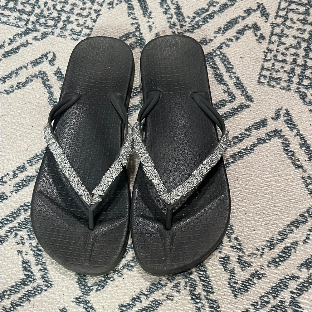Black and Silver Flip Flops